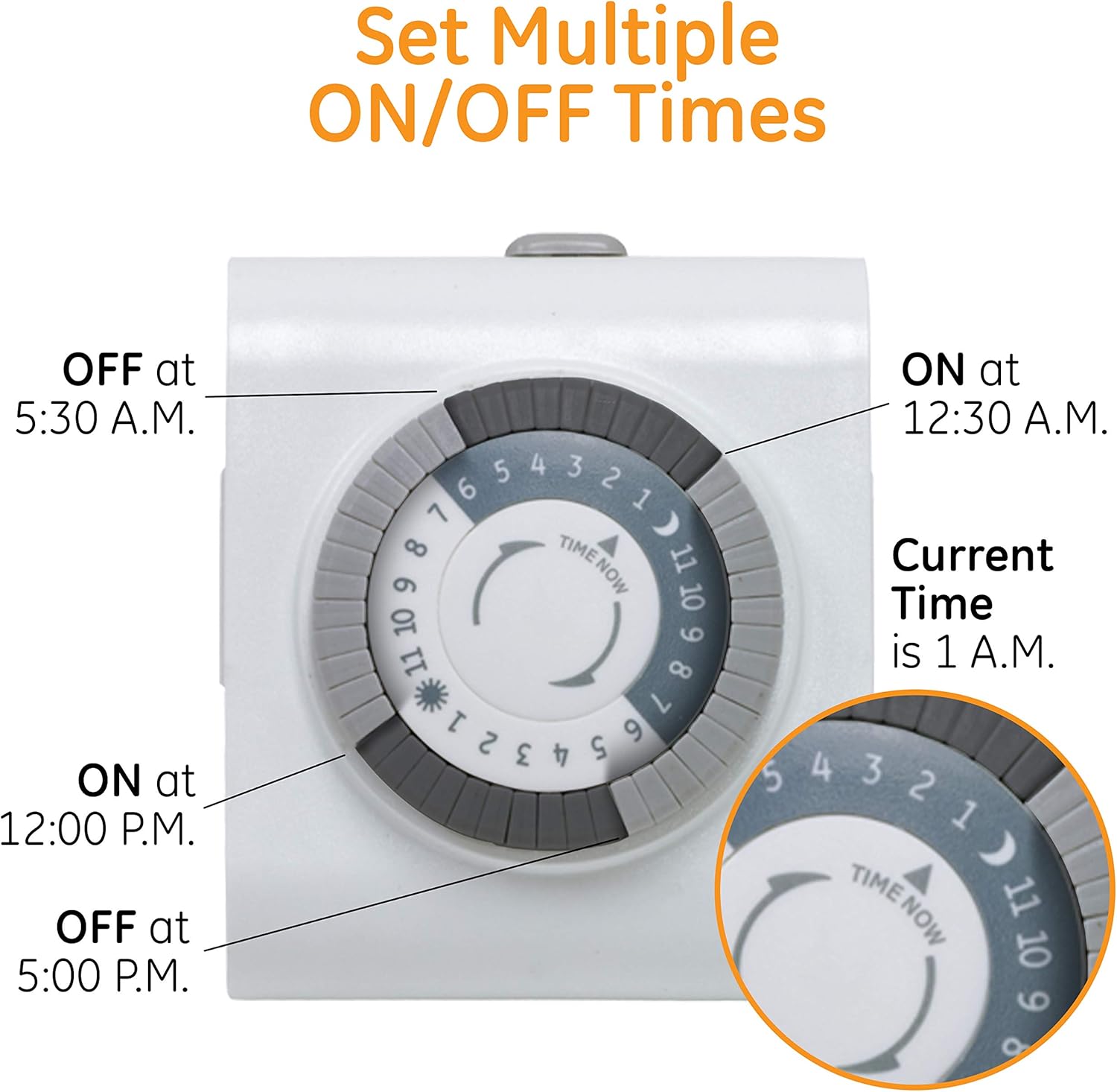 GE 46211, Two Outlet Grounded Mechanical Plug-in Timer, White, 2 Count-8