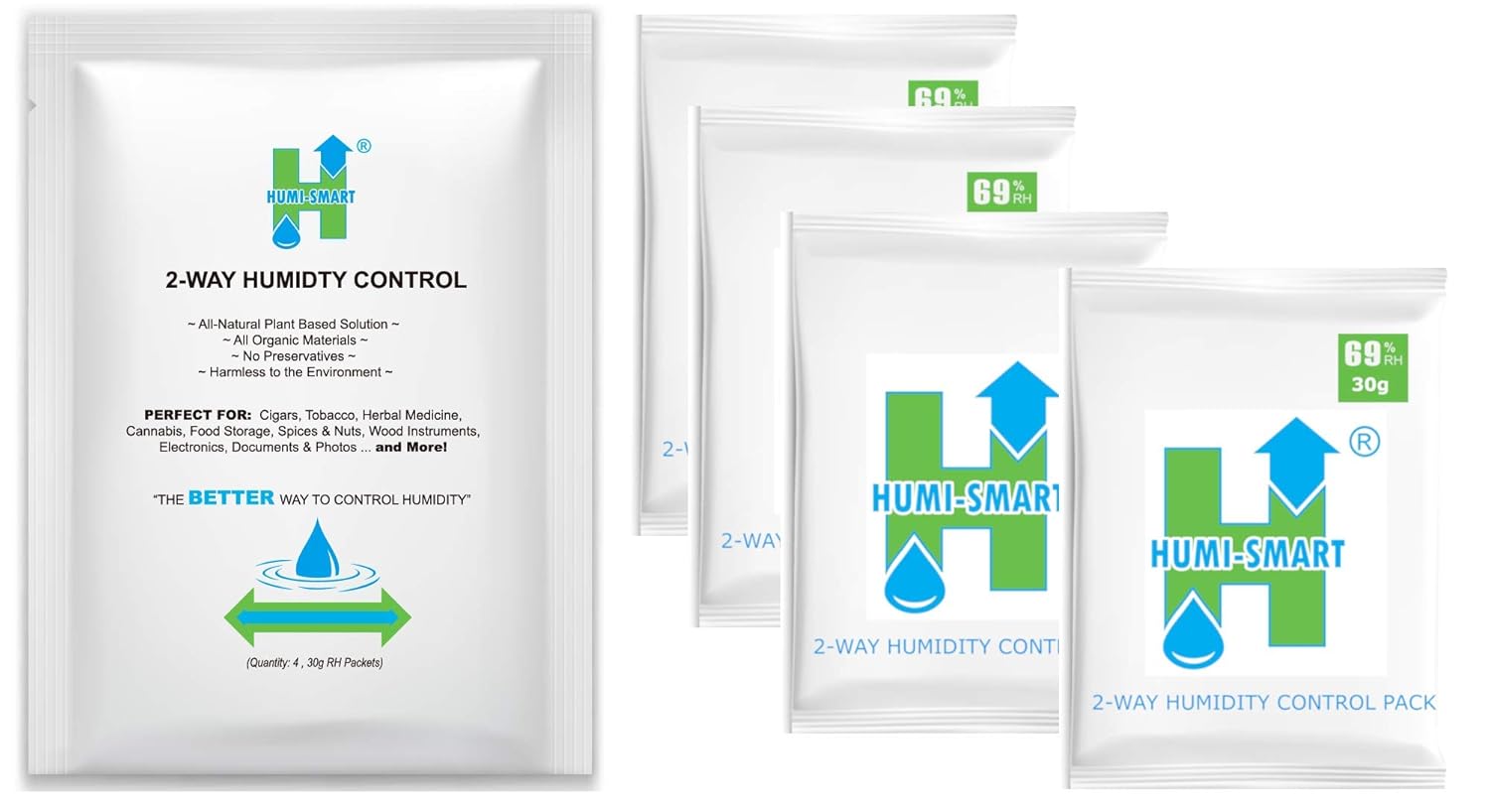 Humi-Smart 2-Way Humidity Control 69% RH 30g 4 Pack for ideal humidity-0