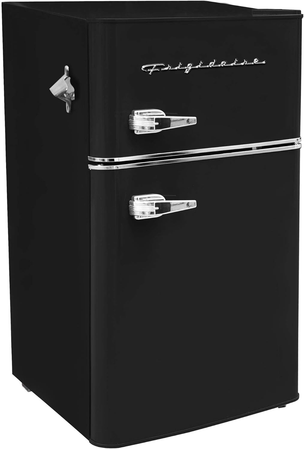 Frigidaire Retro Compact Fridge Freezer Combo, 3.1 cu. ft. Capacity, Small Top Freezer Refrigerator, Mini Fridge with Built-in Bottle Opener – 19”"D x 20.5"W x 33.5"H (Black)-0