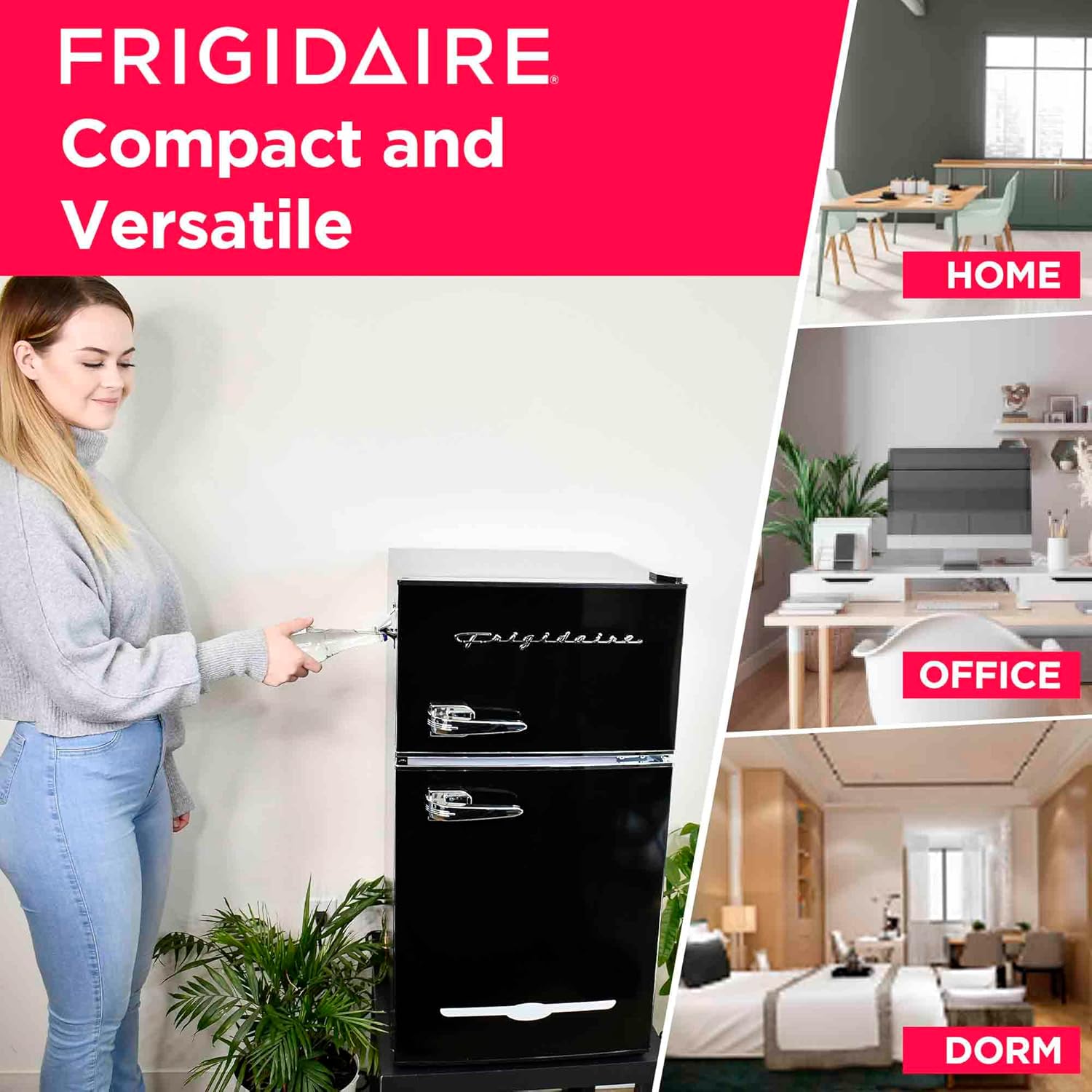 Frigidaire Retro Compact Fridge Freezer Combo, 3.1 cu. ft. Capacity, Small Top Freezer Refrigerator, Mini Fridge with Built-in Bottle Opener – 19”"D x 20.5"W x 33.5"H (Black)-1