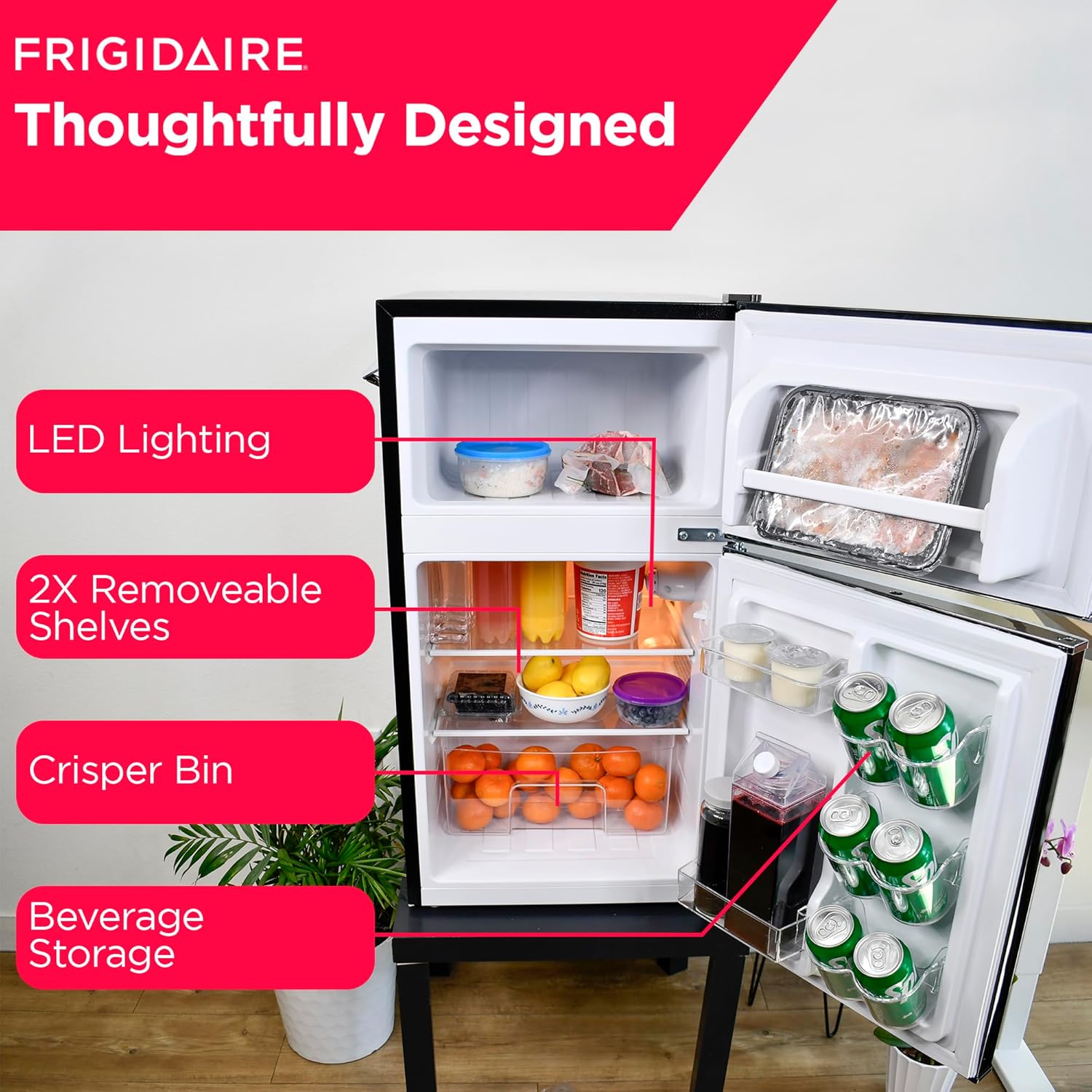 Frigidaire Retro Compact Fridge Freezer Combo, 3.1 cu. ft. Capacity, Small Top Freezer Refrigerator, Mini Fridge with Built-in Bottle Opener – 19”"D x 20.5"W x 33.5"H (Black)-2