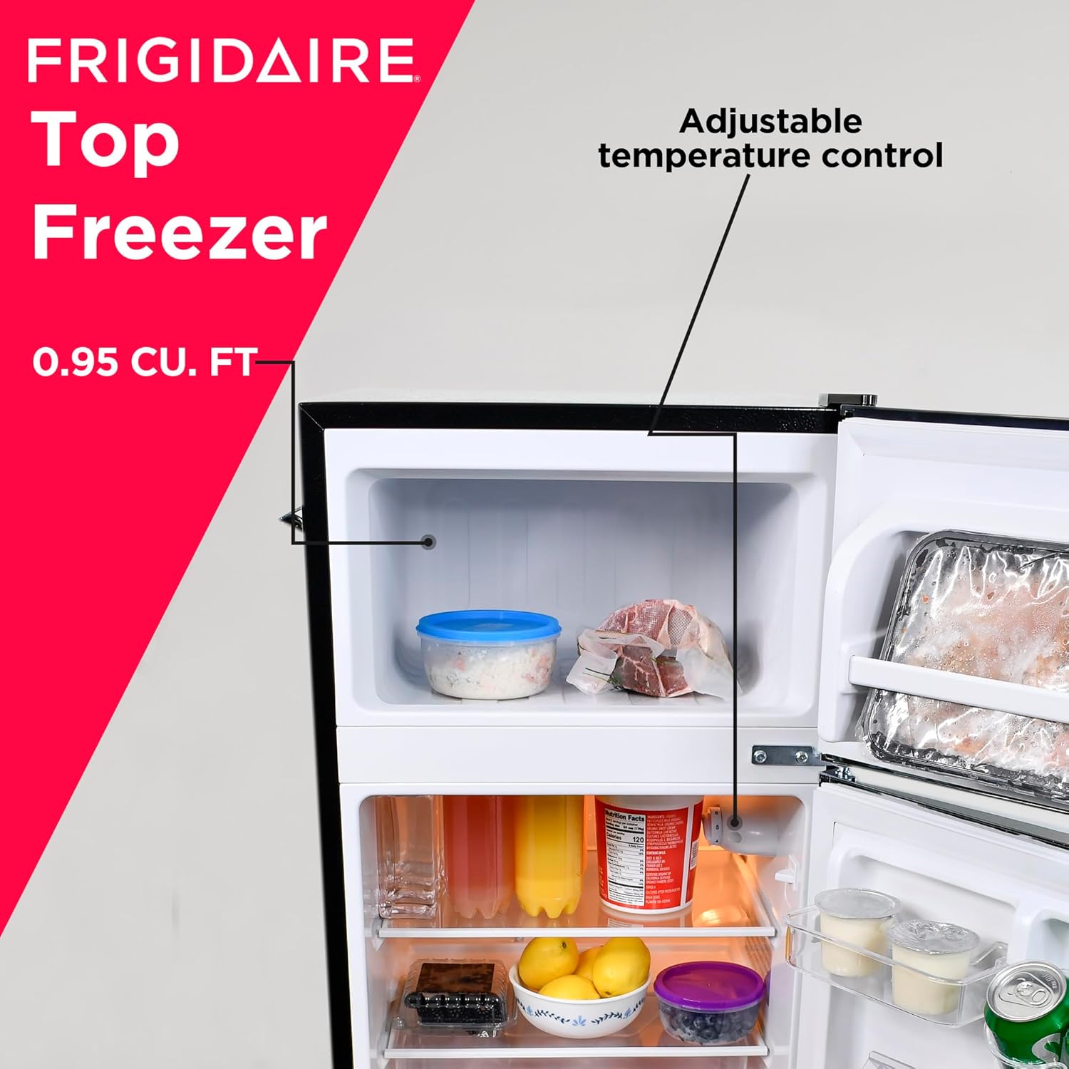 Frigidaire Retro Compact Fridge Freezer Combo, 3.1 cu. ft. Capacity, Small Top Freezer Refrigerator, Mini Fridge with Built-in Bottle Opener – 19”"D x 20.5"W x 33.5"H (Black)-5