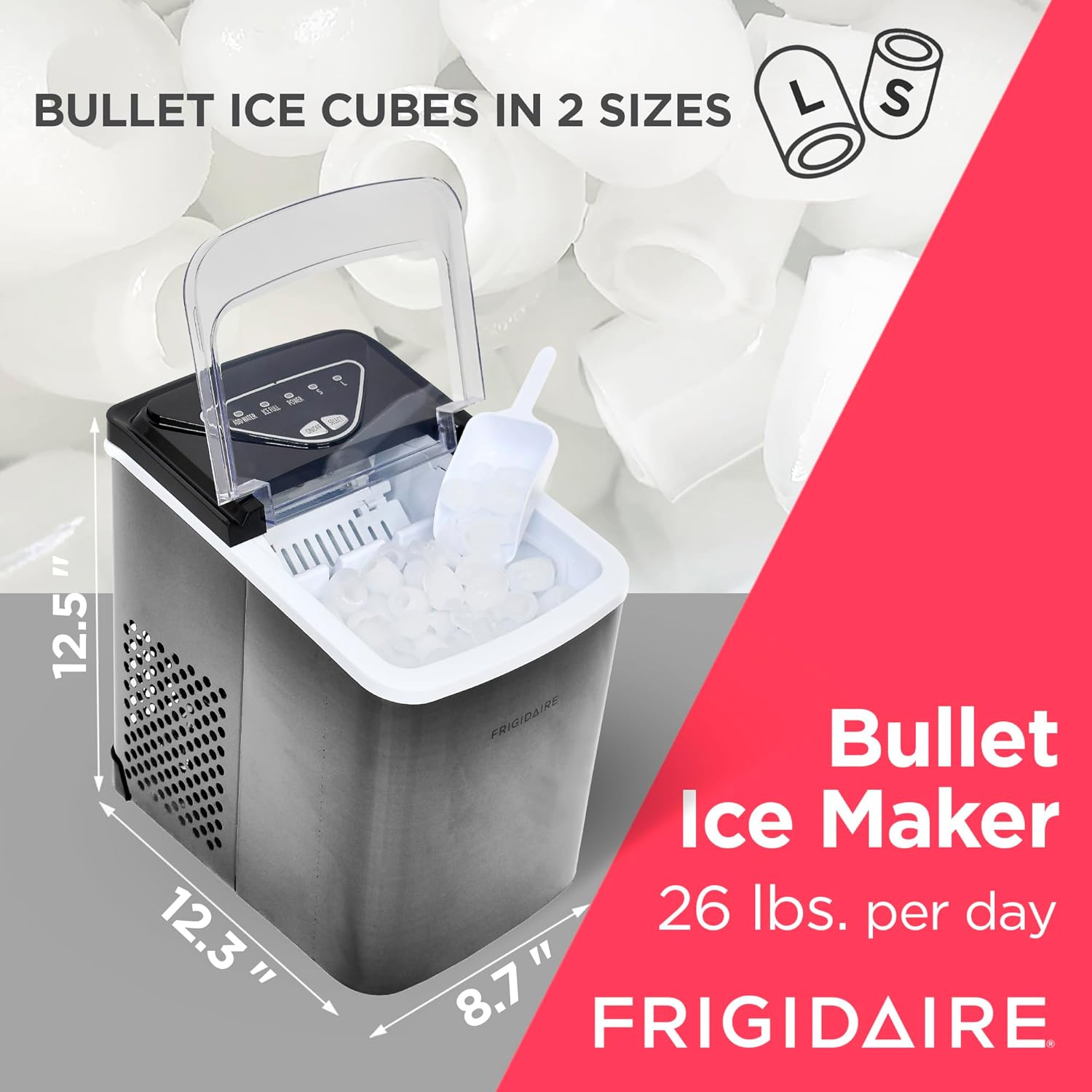 Frigidaire EFIC123-SS Counter Top Maker, Produces 26 pounds Ice per Day, Stainless Steel, Stainless-2