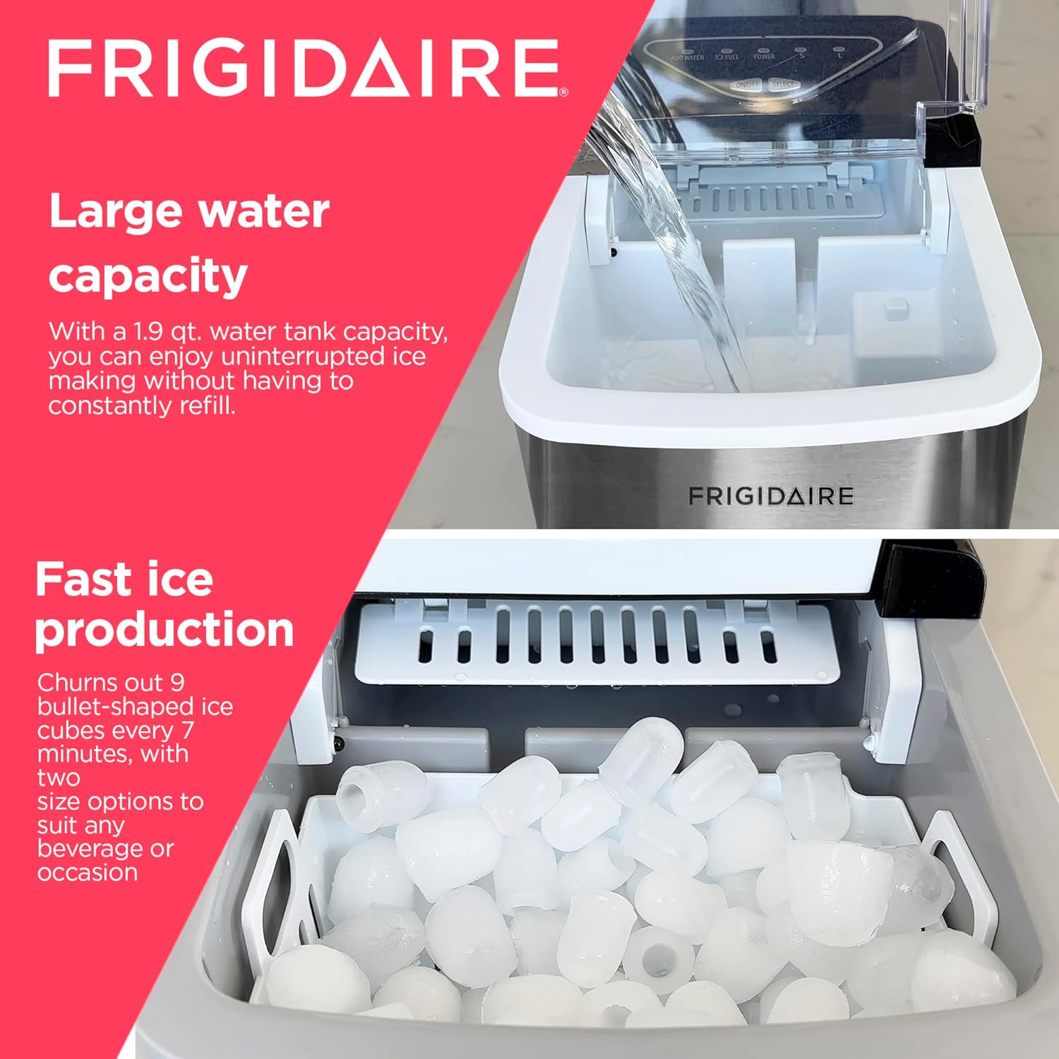 Frigidaire EFIC123-SS Counter Top Maker, Produces 26 pounds Ice per Day, Stainless Steel, Stainless-3