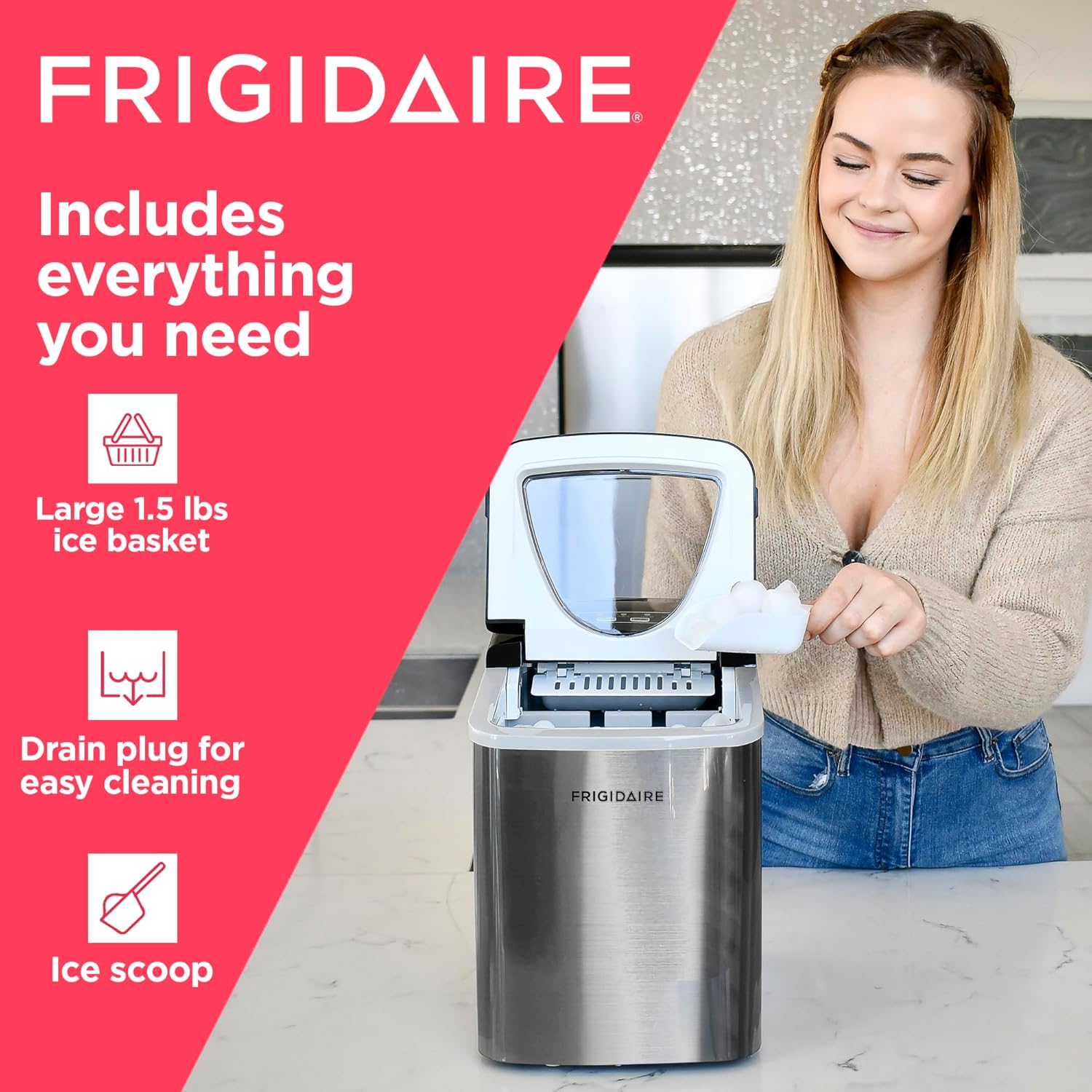 Frigidaire EFIC123-SS Counter Top Maker, Produces 26 pounds Ice per Day, Stainless Steel, Stainless-4