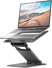 Nulaxy Height Adjustable Laptop Stand for Desk, Dual Foldable Aluminum Computer Riser, Pull Out Design Ergonomic Sit to Notebook Holder Convertor, Compatible with All 10-17" Laptops, Tablets, Gray