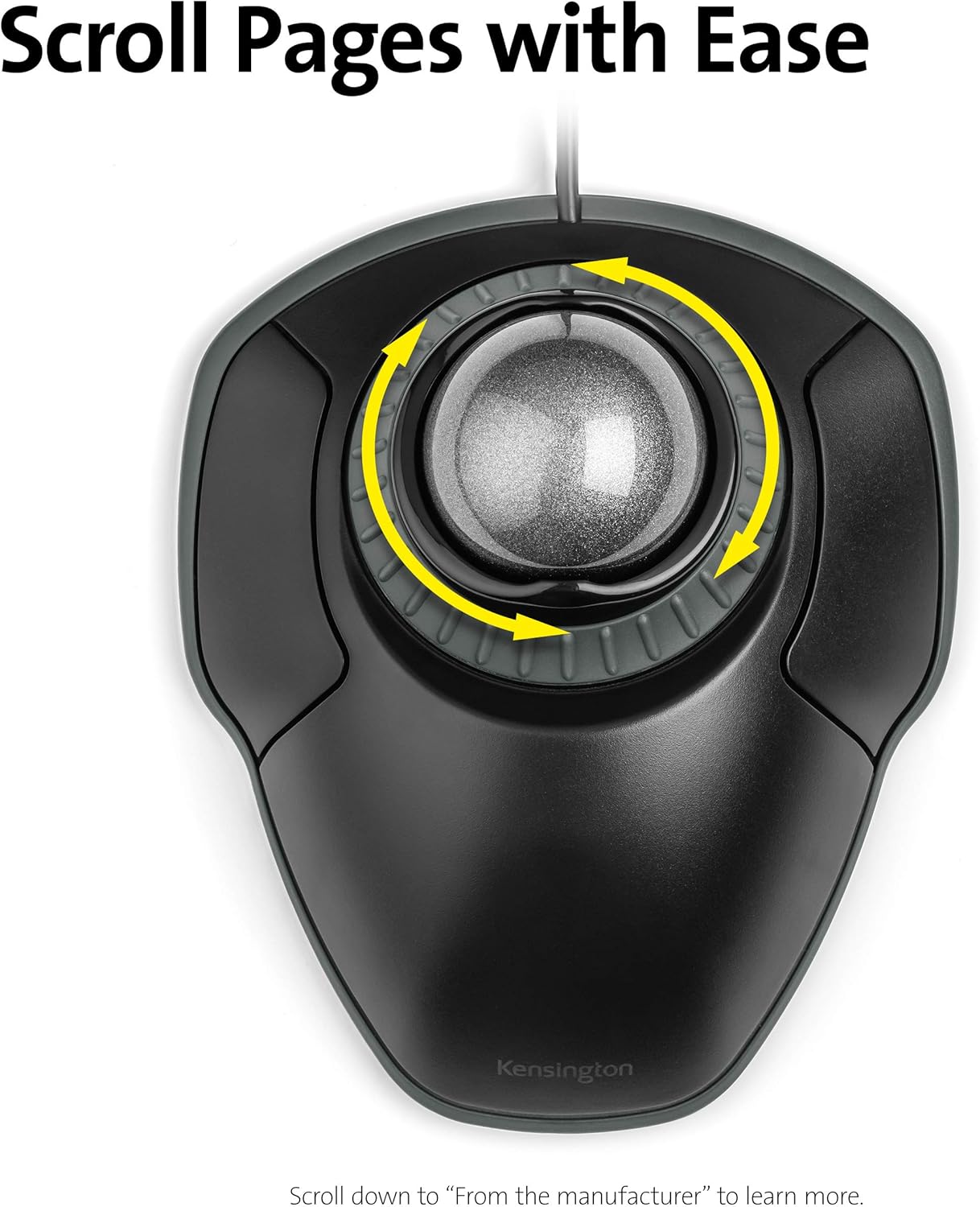 Kensington Orbit Trackball Mouse with Scroll Ring (K75327WW), Black-Grey-3