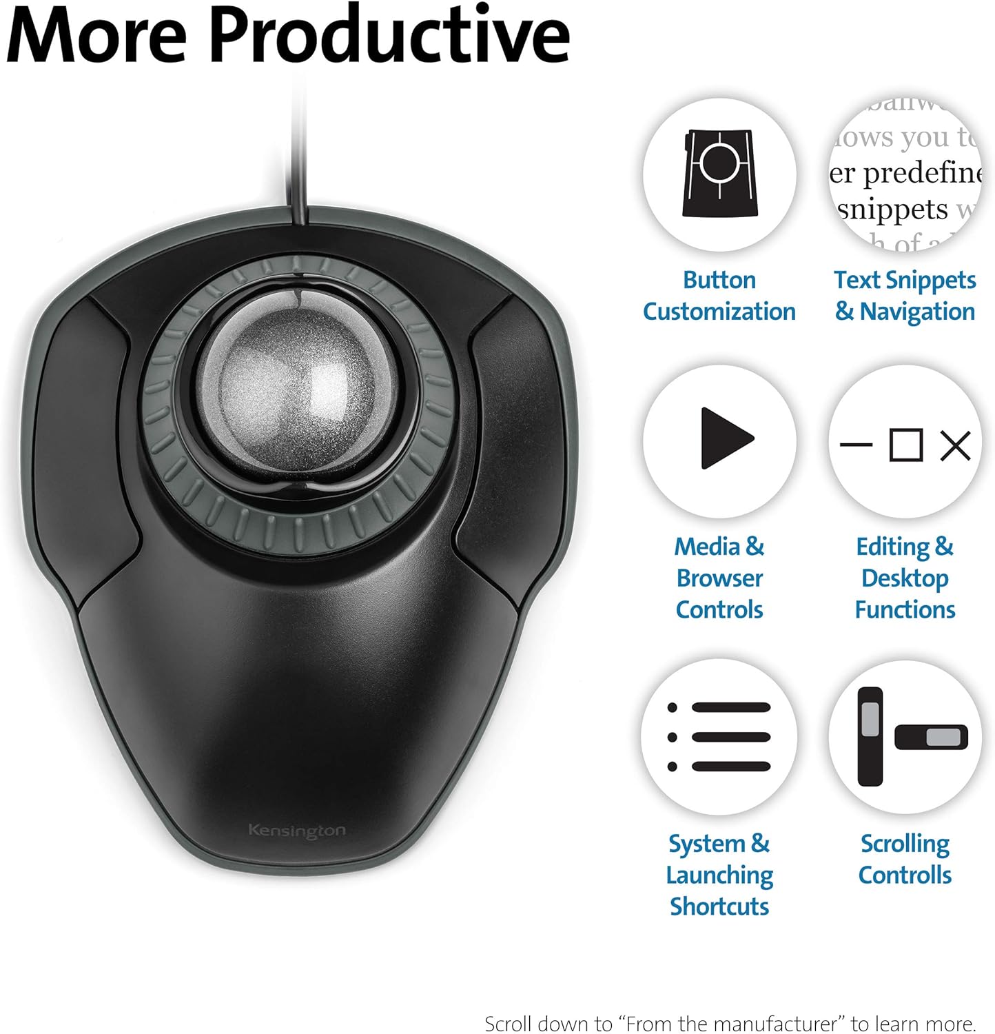 Kensington Orbit Trackball Mouse with Scroll Ring (K75327WW), Black-Grey-4