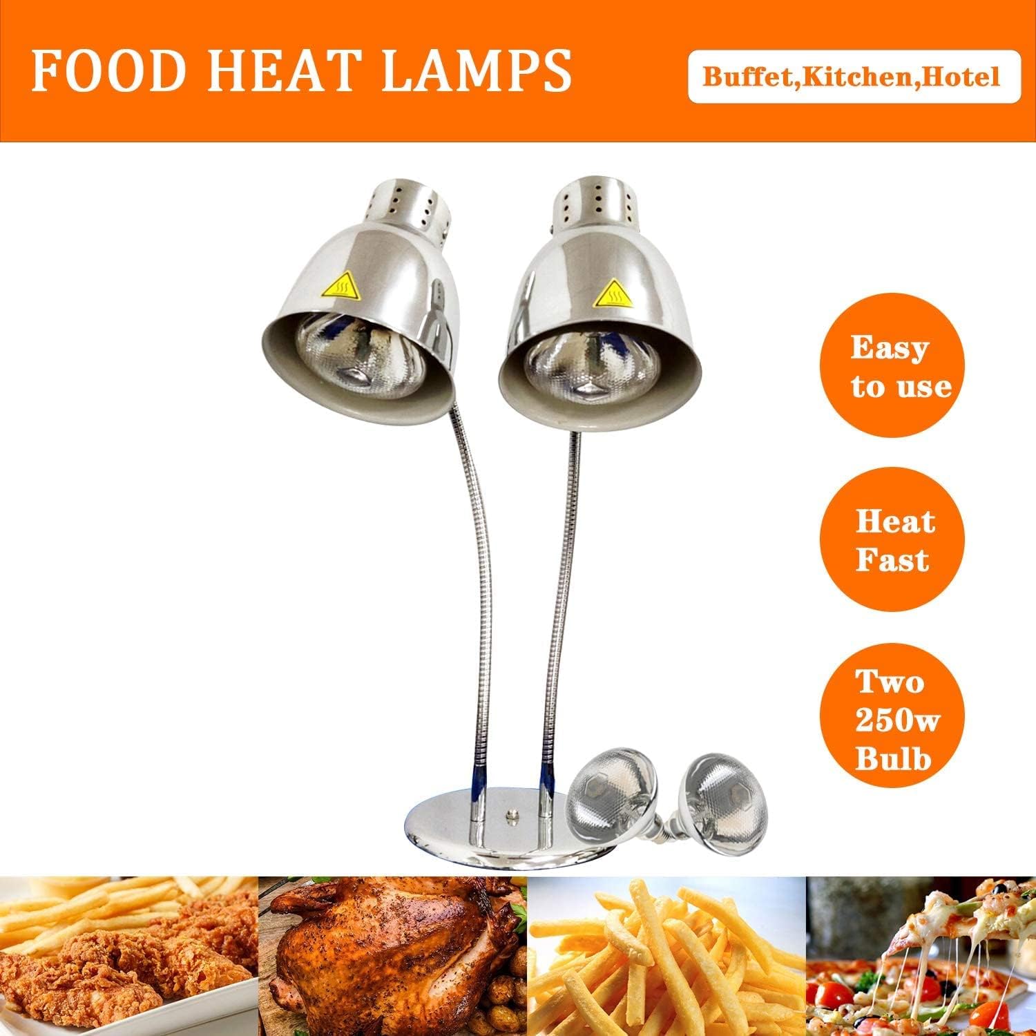 Food Heat Lamps with Dual 250w Bulbs Food Warmer Lights Food Heating Warmer Lamp Restaurant Kitchen Buffet Warmer Table (Double Head)-5