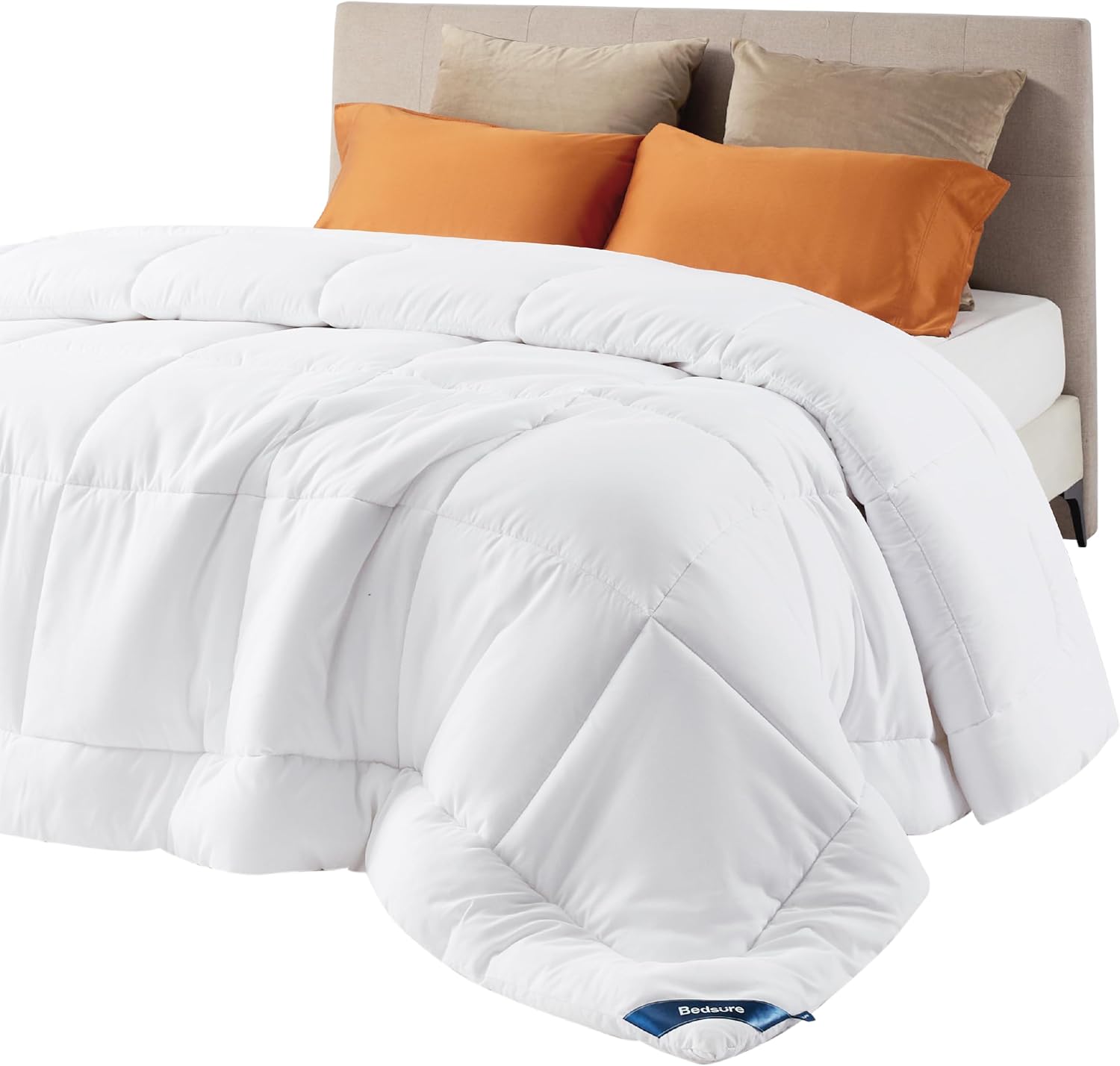 Bedsure Comforter Duvet Insert - Quilted Comforters Queen Size, All Season Duvet, Down Alternative Bedding Comforter with Tabs(White,Queen 88"x88")-0