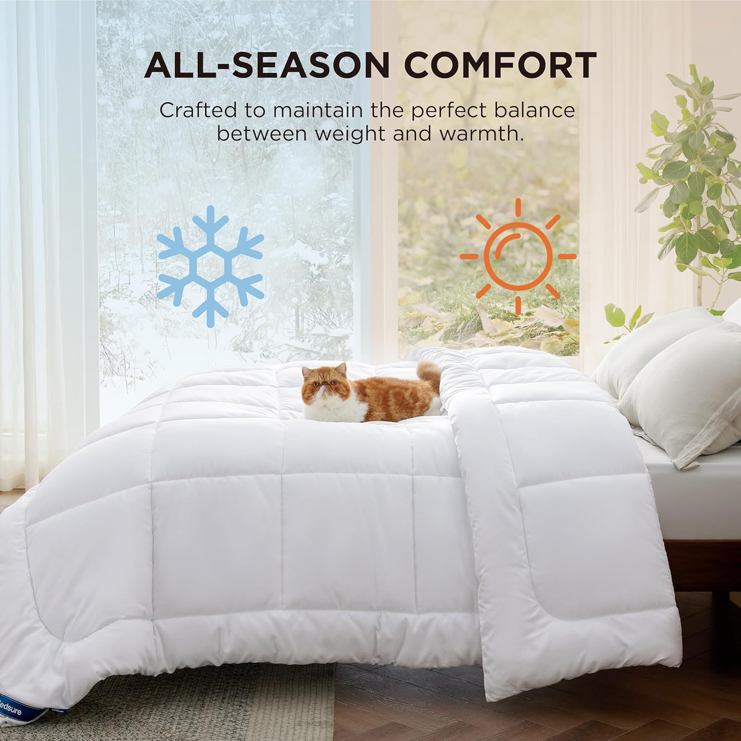 Bedsure Comforter Duvet Insert - Quilted Comforters Queen Size, All Season Duvet, Down Alternative Bedding Comforter with Tabs(White,Queen 88"x88")-3