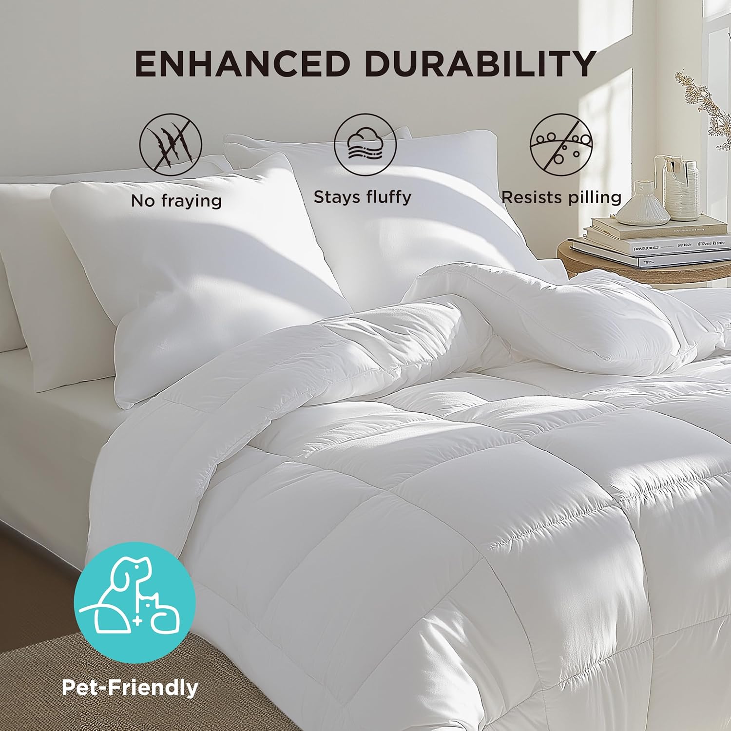 Bedsure Comforter Duvet Insert - Quilted Comforters Queen Size, All Season Duvet, Down Alternative Bedding Comforter with Tabs(White,Queen 88"x88")-6