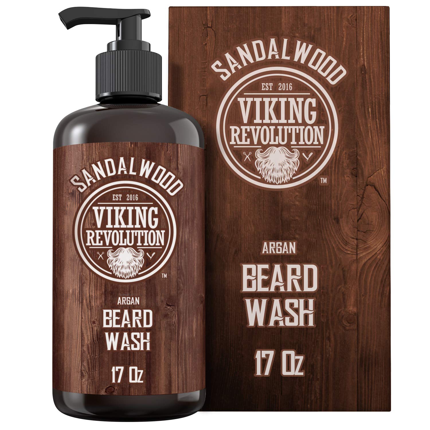 Viking Revolution Beard Wash Shampoo w/Argan & Jojoba Oils - Softens & Strengthens - Sandalwood Scent - Beard Shampoo w/Beard Oil (17 oz Shampoo)-0