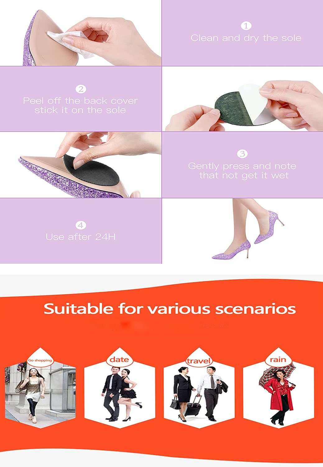 Non Slip Shoes Pads Self-Adhesive Shoe Grips Rubber Anti-Slip Shoe Grips Sole Stick Protector (Black-5Pairs)-5