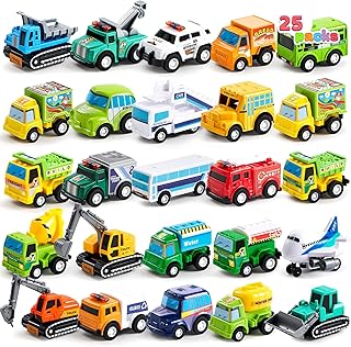 JOYIN 25 Pieces Pull Back Cars and Trucks Toy Vehicles Set for Toddlers, Girls and Boys Kids Play Set, Die-Cast Car Set, Kids Party Favors, Stocking Stuffers, Kids Presents Toys