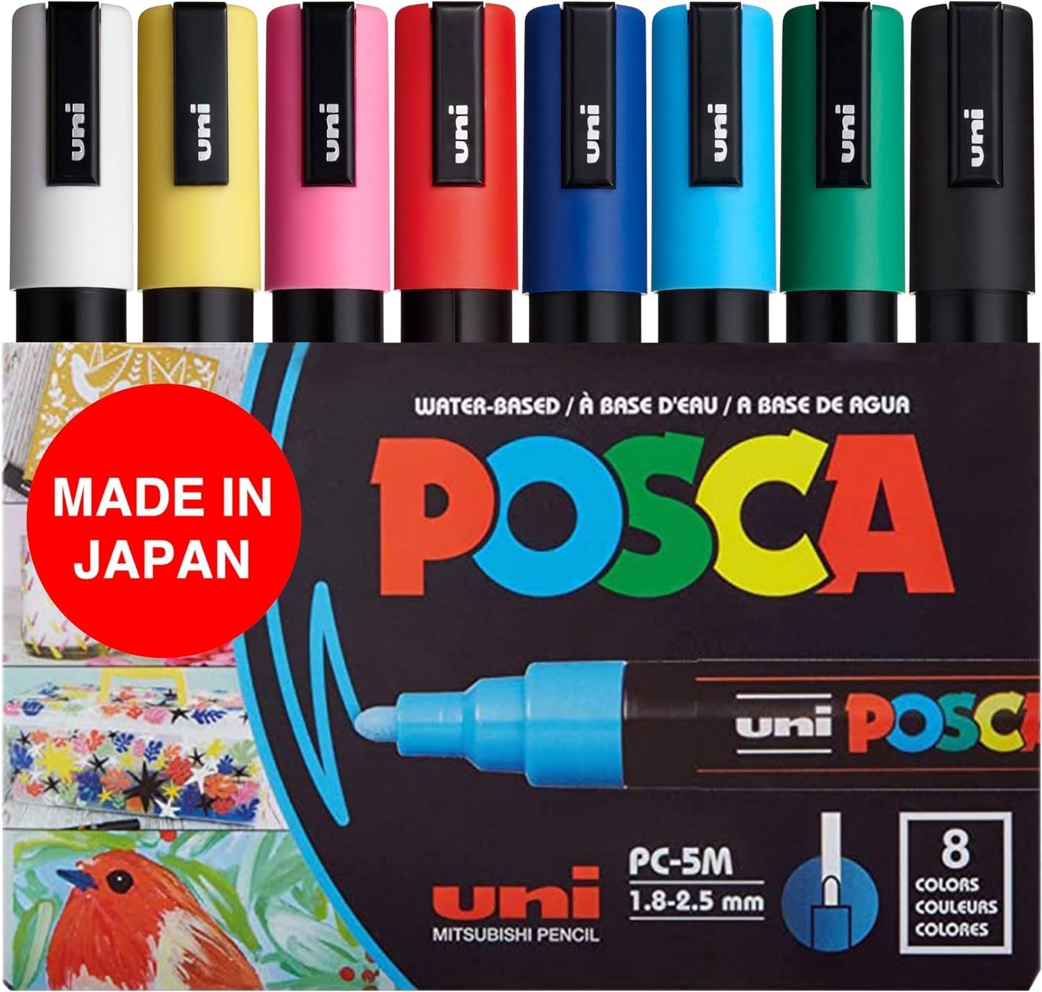 8 Posca Paint Markers, 5M Medium Markers with Reversible Tips, Marker Set of Acrylic Paint Pens | Posca Pens for Art Supplies, Fabric Paint, Fabric Markers, Paint Pen, Art Markers, PC5M8C-0