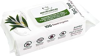 Best Pet Supplies 8" x 9" Pet Grooming Wipes for Dogs, 100 Pack, Plant-Based Deodorizer for Coats & Dry, Itchy, or Sensitive Skin, Clean Ears, Paws, & Butt - Cleansing Tea Tree