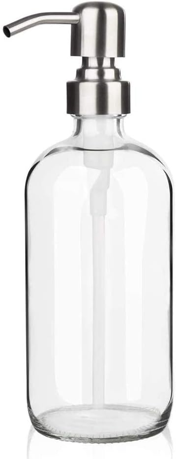 ARKTEK Glass Soap Dispenser - Clear Dish for Kitchen, Refillable Liquid Hand with Rust Proof Stainless Steel Pump Bathroom, Countertop (17 Ounce/ 500 ML)-0