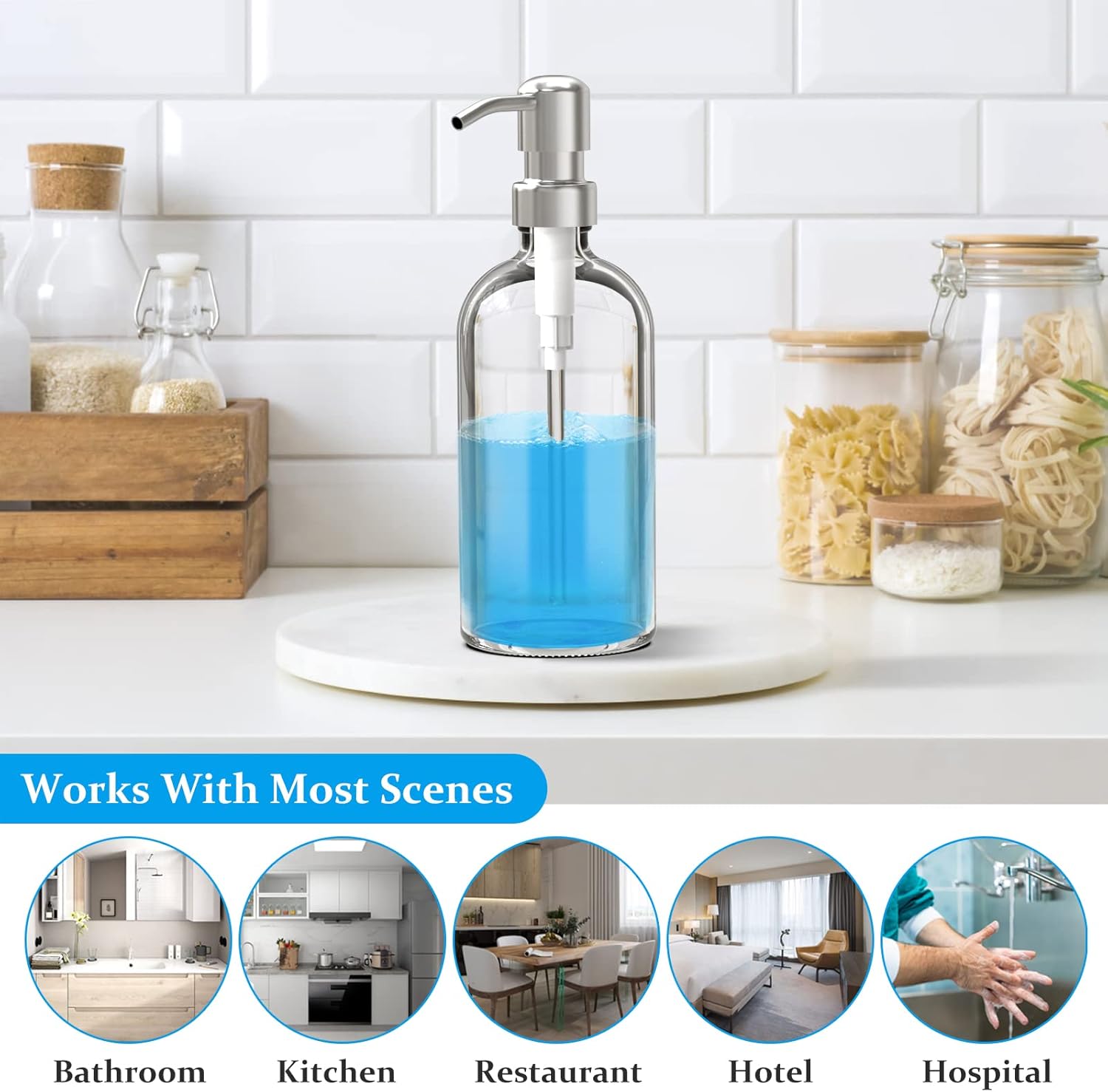 ARKTEK Glass Soap Dispenser - Clear Dish for Kitchen, Refillable Liquid Hand with Rust Proof Stainless Steel Pump Bathroom, Countertop (17 Ounce/ 500 ML)-5