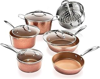 Gotham Steel Hammered Copper 10 Pc Pots and Pans Set Non Stick Cookware Set, Non Toxic Ceramic Cookware Set, Kitchen Cookware Sets with Induction Cookware, Pot and Pan Set, Oven/Dishwasher Safe