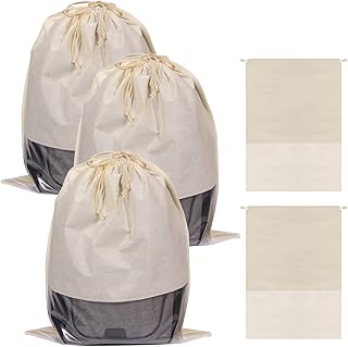 DIOMMELL 5 Pack Jumbo Dustproof Drawstring Bags Dust Covers Large Non-Woven Fabric Cloth Storage Pouch String Bag for Handbags Purses, Beige