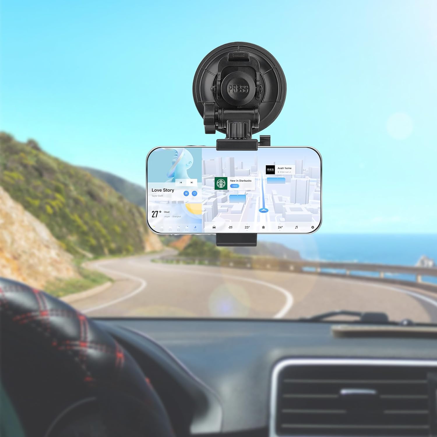 Heavy Duty Φ90mm Suction Cup + Adjustable Dual-Ball-Head Action Camera Dash Cam Phone Car Mount Windscreen Window Cockpit Holder for iPhone GoPro insta360 Video Recording (1.5kg Load)-5