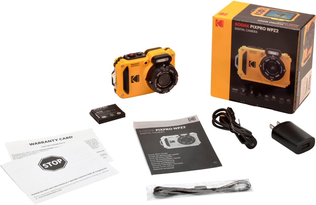 KODAK PIXPRO WPZ2 Rugged Waterproof Shockproof Dustproof WiFi Digital Camera 16MP 4X Optical Zoom 1080P Full HD Video Vlogging Camera 2.7" LCD (Yellow)-7