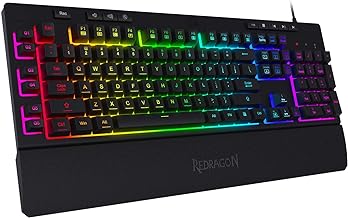 Redragon K512 Shiva RGB Backlit Membrane Gaming Keyboard with Multimedia Keys, Linear Mechanical-Feel Switch, 6 Extra On-Board Macro Keys, Dedicated Media Control, Detachable Wrist Rest