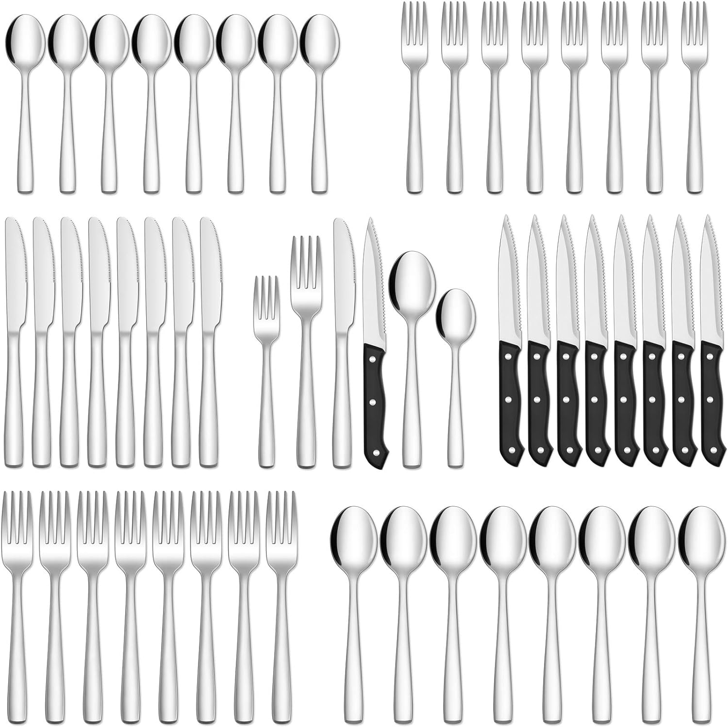 HIWARE 48-Piece Silverware Set with Steak Knives for 8, Stainless Steel Flatware Cutlery Set For Home Kitchen Restaurant Hotel, Kitchen Utensils Set, Mirror Polished, Dishwasher Safe-0