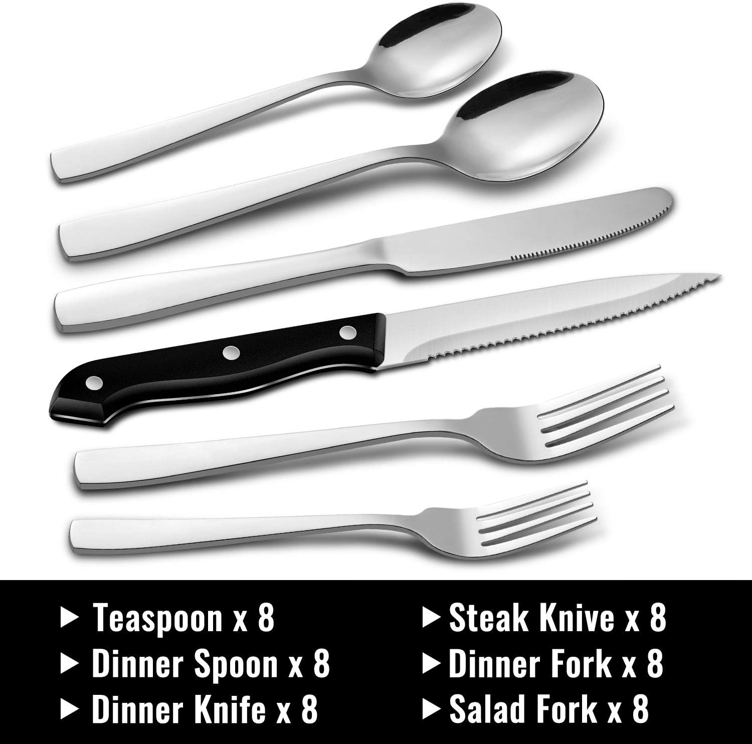 HIWARE 48-Piece Silverware Set with Steak Knives for 8, Stainless Steel Flatware Cutlery Set For Home Kitchen Restaurant Hotel, Kitchen Utensils Set, Mirror Polished, Dishwasher Safe-1