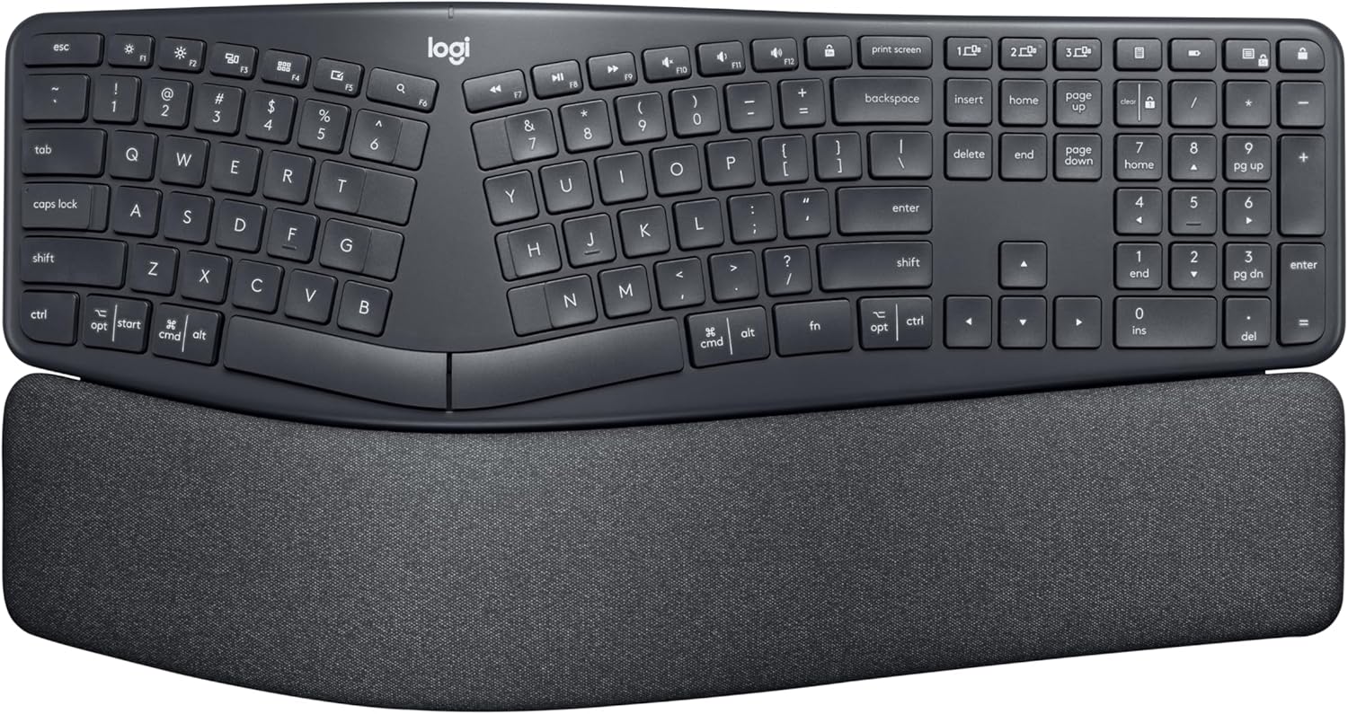 Logitech ERGO K860 Wireless Ergonomic Qwerty Keyboard - Split Keyboard, Wrist Rest, Natural Typing, Stain-Resistant Fabric, Bluetooth and USB Connectivity, Compatible with Windows/Mac,Black-0