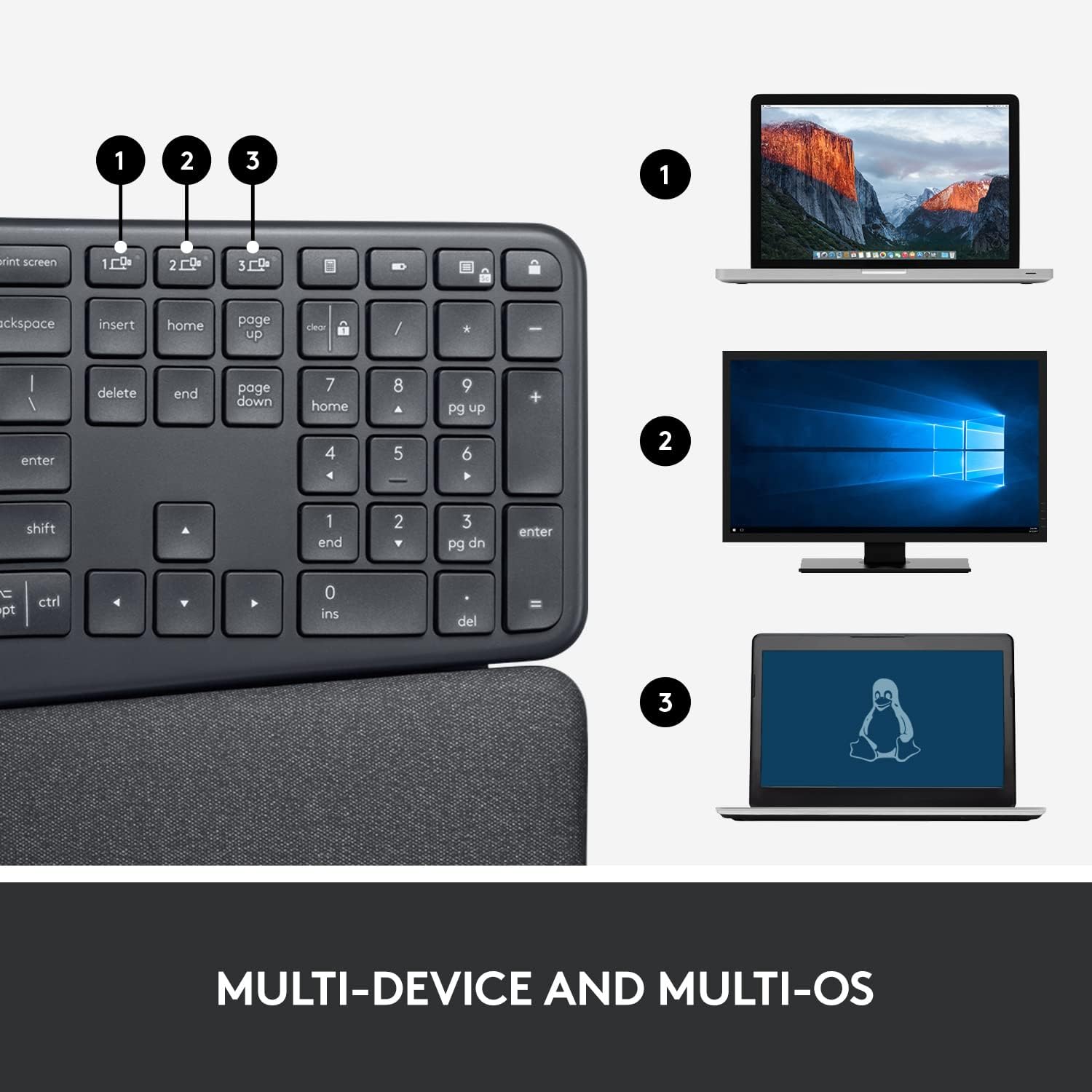 Logitech ERGO K860 Wireless Ergonomic Qwerty Keyboard - Split Keyboard, Wrist Rest, Natural Typing, Stain-Resistant Fabric, Bluetooth and USB Connectivity, Compatible with Windows/Mac,Black-8