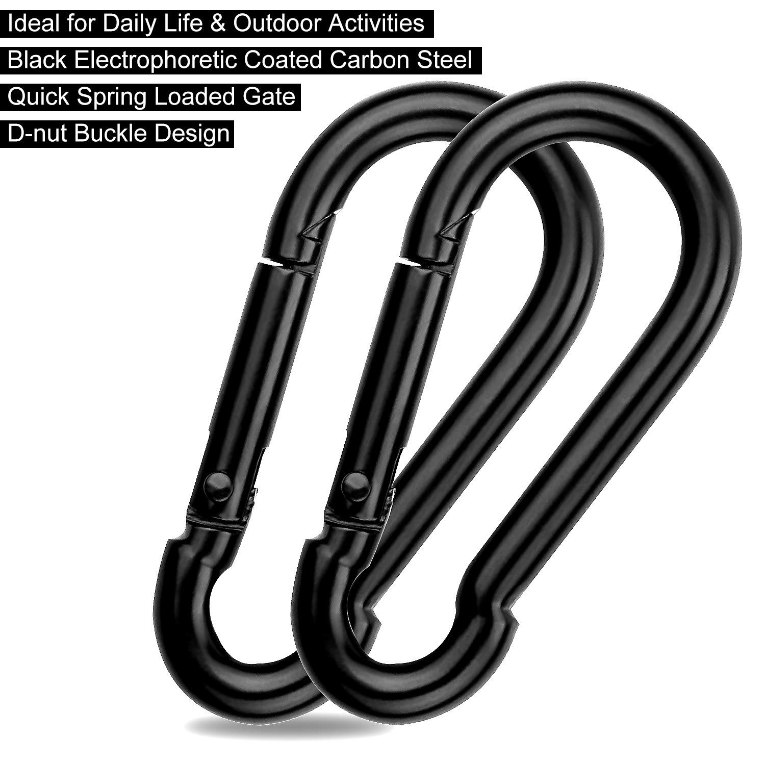 ASelected 15 Pack Spring Snap Hooks, Heavy Duty Carbon Steel Carabiner Clip, Capacity 500Lbs 5/16”x3”Quick Link Buckle Clip for Camping, Fishing, Hiking, M8 Key Chain Carabiner for Swing and Hammock-3