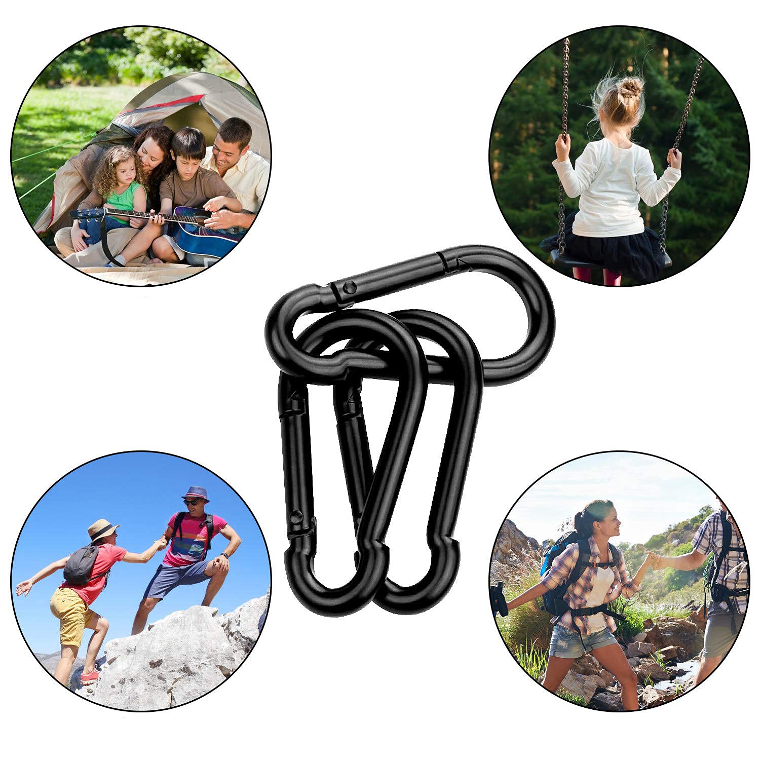 ASelected 15 Pack Spring Snap Hooks, Heavy Duty Carbon Steel Carabiner Clip, Capacity 500Lbs 5/16”x3”Quick Link Buckle Clip for Camping, Fishing, Hiking, M8 Key Chain Carabiner for Swing and Hammock-5