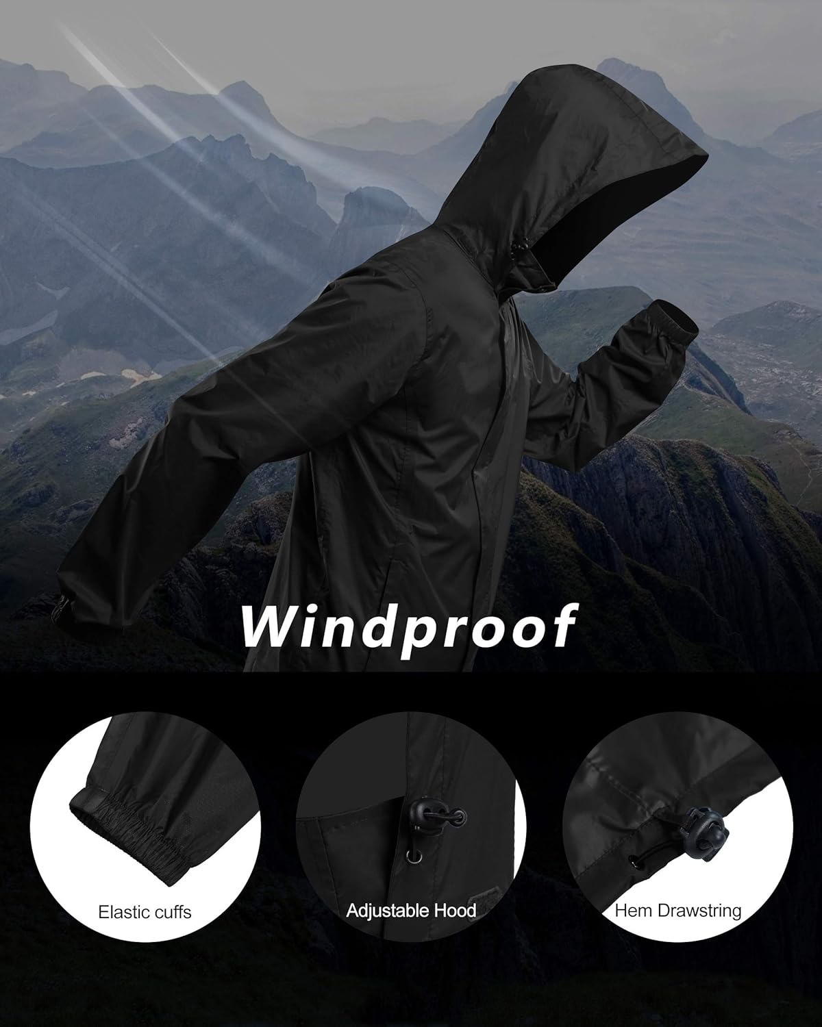 Outdoor Ventures Men's Rain Jacket Waterproof Lightweight Packable Rain Shell Raincoat with Hood for Golf Hiking Travel-2