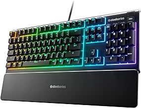 SteelSeries Apex 3 RGB Gaming Keyboard – 10-Zone RGB Illumination – IP32 Water Resistant – Premium Magnetic Wrist Rest (Whisper Quiet Gaming Switch)