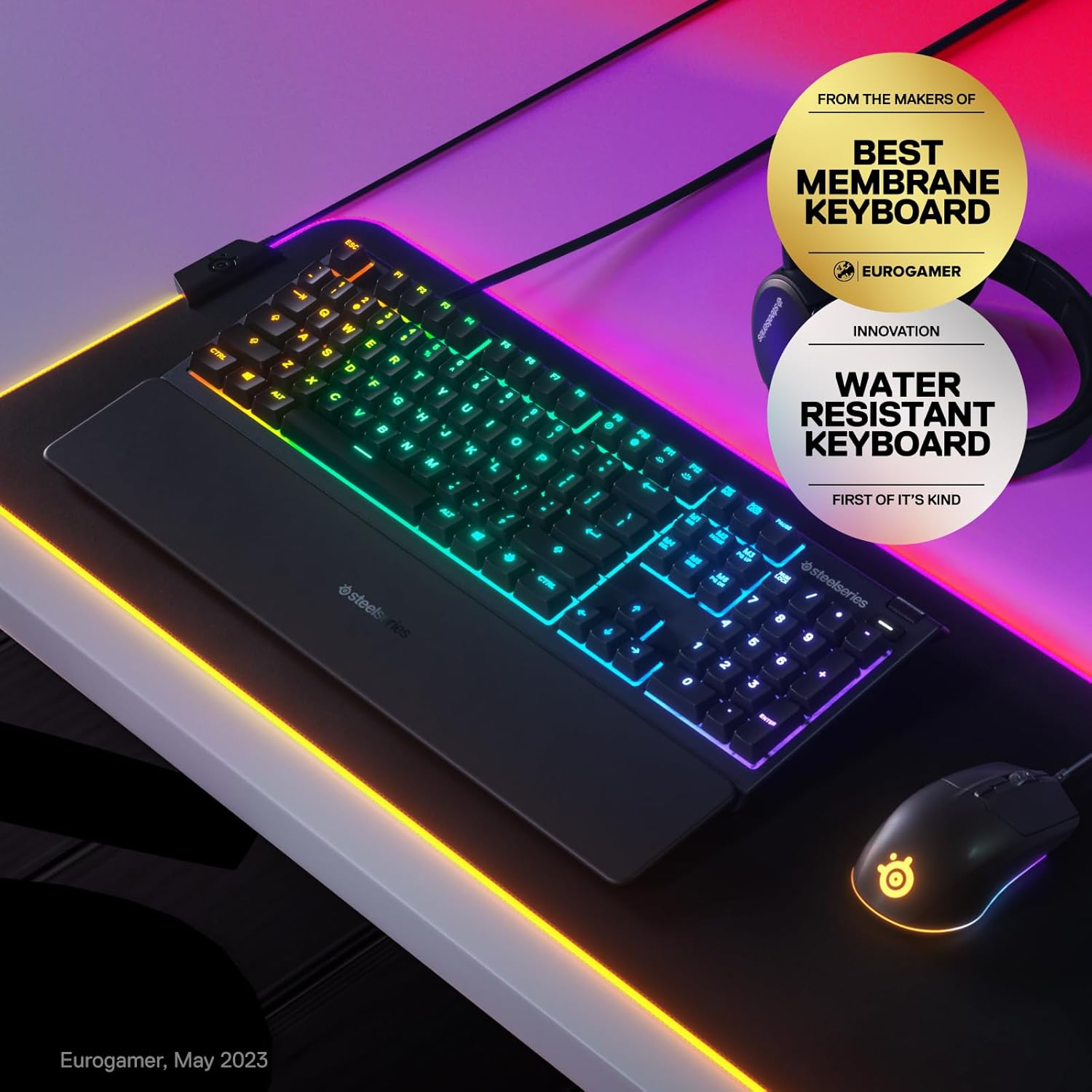 SteelSeries Apex 3 RGB Gaming Keyboard – 10-Zone RGB Illumination – IP32 Water Resistant – Premium Magnetic Wrist Rest (Whisper Quiet Gaming Switch)-1