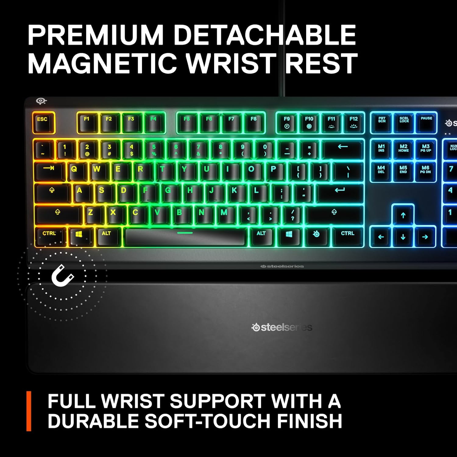 SteelSeries Apex 3 RGB Gaming Keyboard – 10-Zone RGB Illumination – IP32 Water Resistant – Premium Magnetic Wrist Rest (Whisper Quiet Gaming Switch)-6