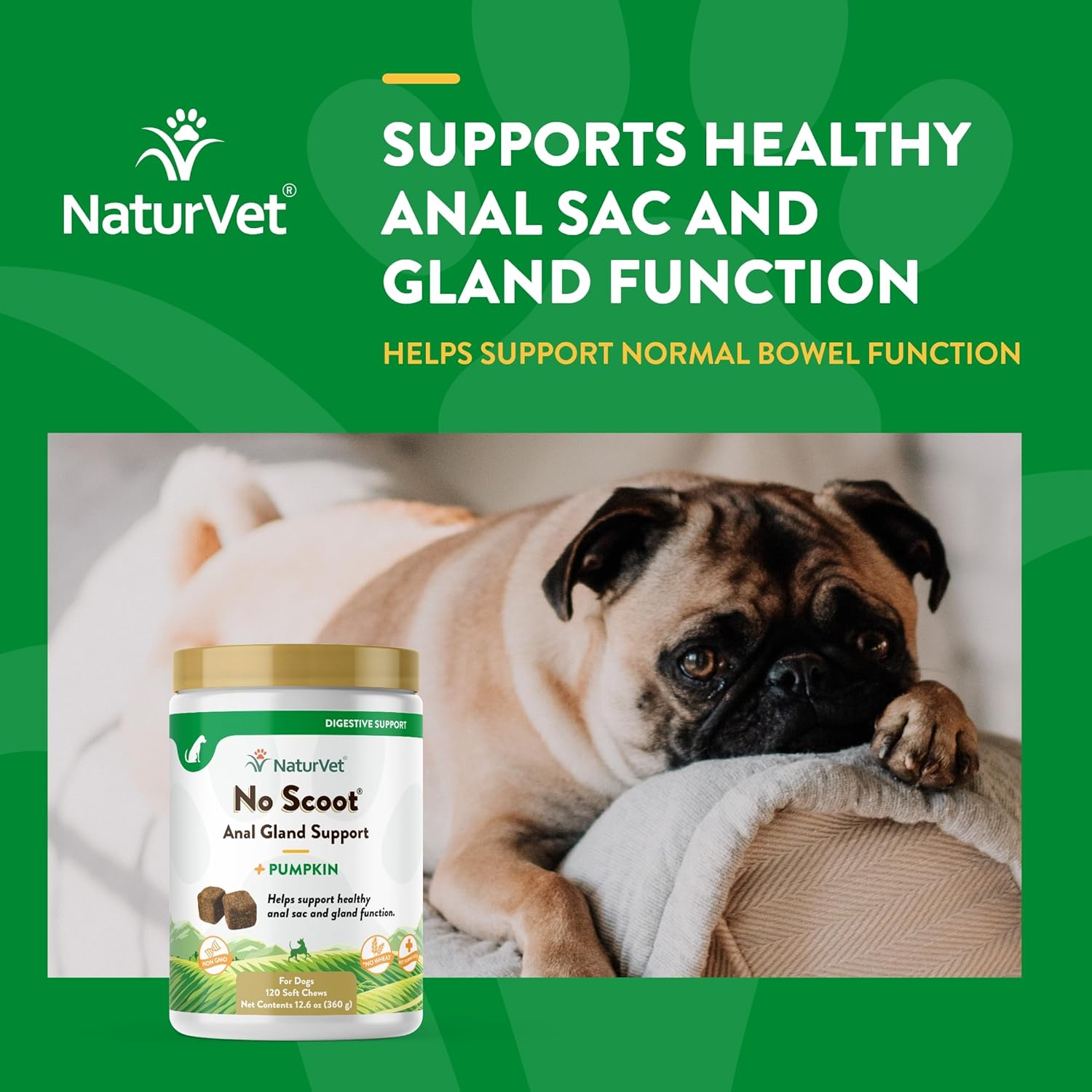 NaturVet - No Scoot for Dogs - 120 Soft Chews - Plus Pumpkin - Supports Healthy Anal Gland & Bowel Function - Enhanced with Beet Pulp & Psyllium Husk-3