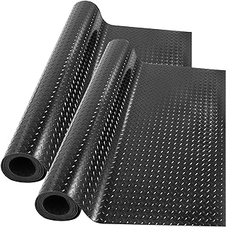 Happybuy 2 Rolls Garage Floor Mats, 17 x 3.6 Ft Garage Mat, 2.5mm Thickness Black Diamond Plate Flooring Mats, Water/Stain Resistant PVC Garage Mats for Under Car