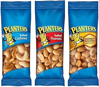 PLANTERS Variety Pack, Salted Cashews, Salted Peanuts & Honey Roasted Peanuts, On-the-Go Nut Snacks, Individually Packed Snacks, Quick Snack for Adults, After School Snack, Kosher, (36 Pack)