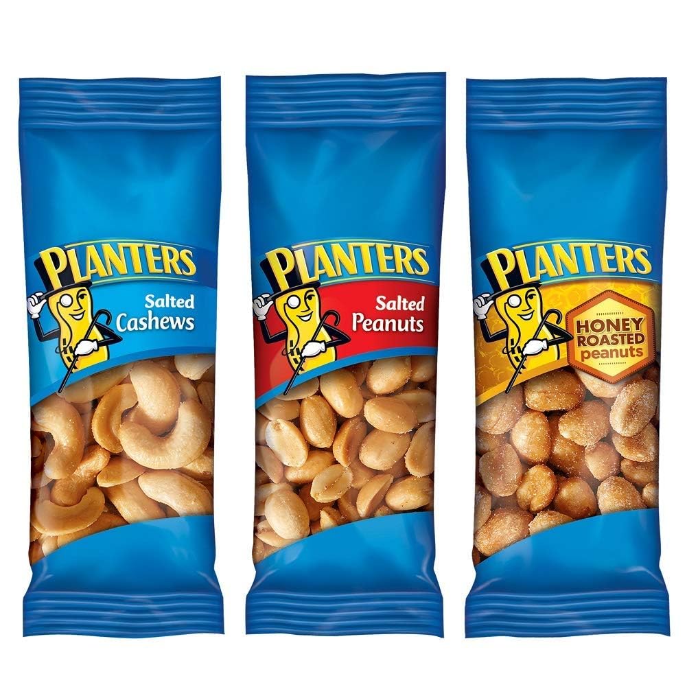 PLANTERS Variety Pack, Salted Cashews, Salted Peanuts & Honey Roasted Peanuts, On-the-Go Nut Snacks, Individually Packed Snacks, Quick Snack for Adults, After School Snack, Kosher, (36 Pack)-0