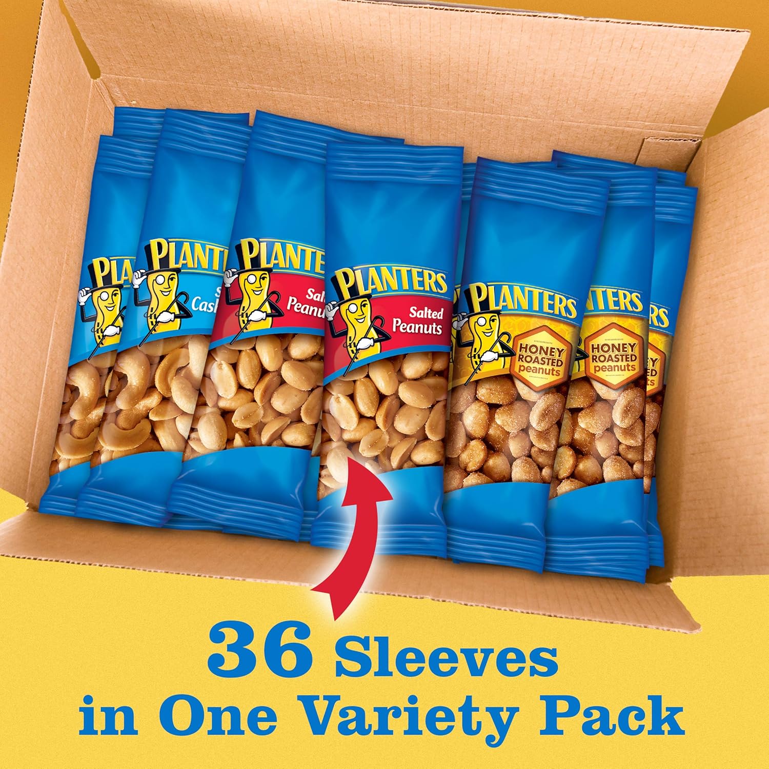 PLANTERS Variety Pack, Salted Cashews, Salted Peanuts & Honey Roasted Peanuts, On-the-Go Nut Snacks, Individually Packed Snacks, Quick Snack for Adults, After School Snack, Kosher, (36 Pack)-6