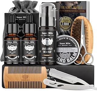 Isner Mile Beard Kit for Men, Grooming & Trimming Tool Complete Set with Shampoo Wash, Beard Care Oil, Balm, Brush, Comb, Scissors & Storage Bag, Birthday Gifts for Him Men Dad Father Boyfriend