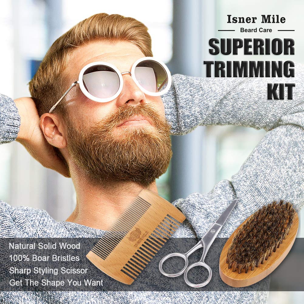 Isner Mile Beard Kit for Men, Grooming & Trimming Tool Complete Set with Shampoo Wash, Beard Care Oil, Balm, Brush, Comb, Scissors & Storage Bag, Birthday Gifts for Him Men Dad Father Boyfriend-6