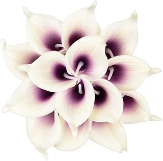 Calla Lily Bridal Wedding Festival Decor Bouquet Real Touch Latex Flower Bouquet Pack of 20 (Purple)