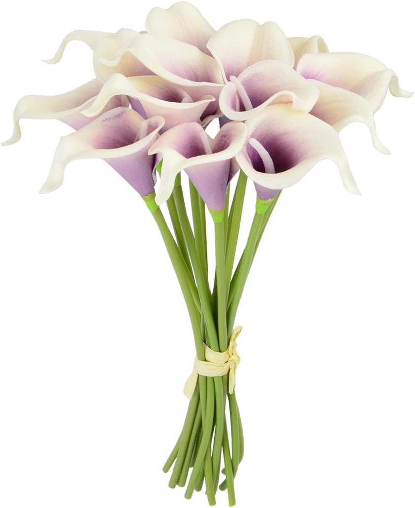 Calla Lily Bridal Wedding Festival Decor Bouquet Real Touch Latex Flower Bouquet Pack of 20 (Purple)-7