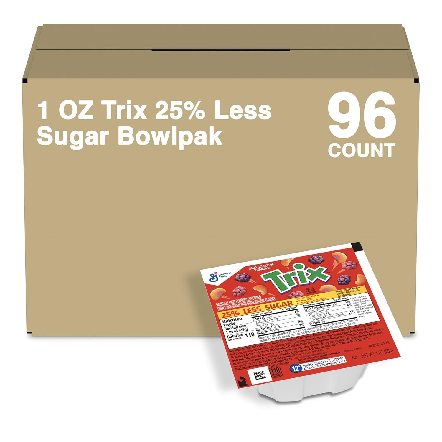 Trix Reduced Sugar Cereal Single Serve Bowl, 1 Oz (Pack of 96)-0