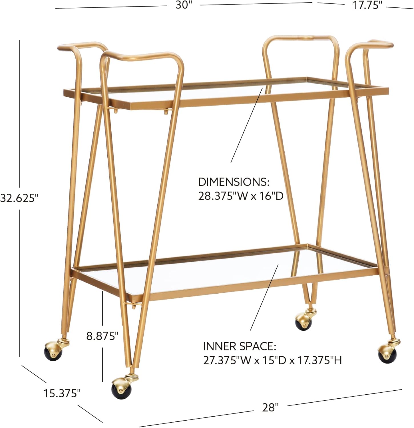 Linon Gina Mid-Century Bar Cart, Gold-1