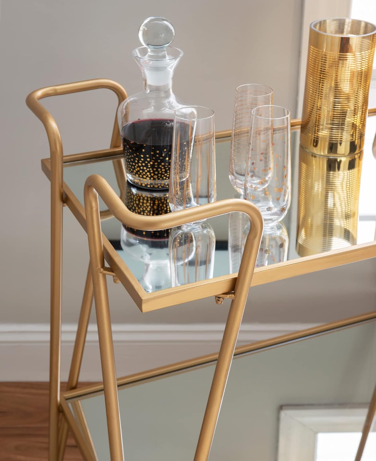 Linon Gina Mid-Century Bar Cart, Gold-4